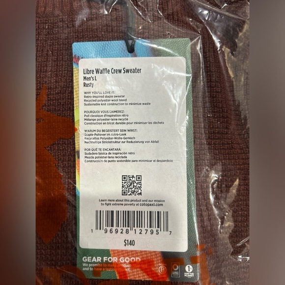 Cotopaxi Men's Large Libre Waffle Crew Sweater Rusty Rust NWT Cabincore - Picture 13 of 14